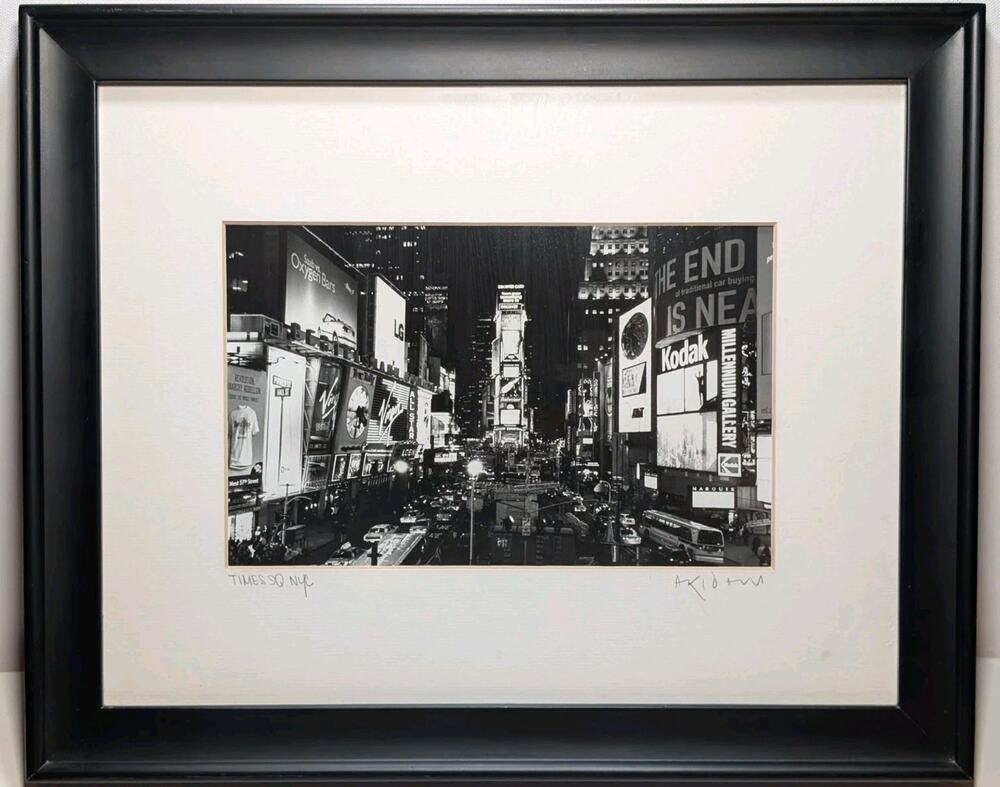 Signed Framed Black White Times Square NYC Photograph Wall Art 16x13